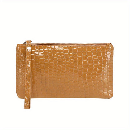 Crocodile Embossed Wallet, Women's PU Leather Clutch Purse, Fashion Zipper Handbag With Wristlet