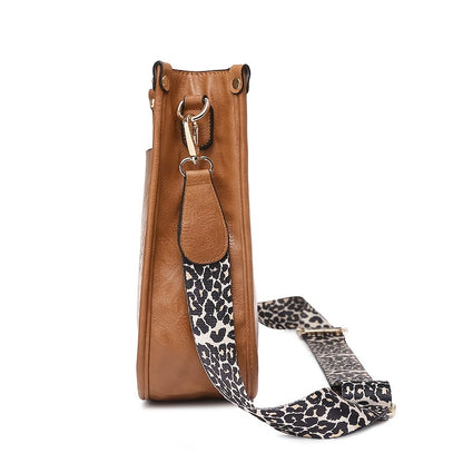 solvbao Leopard Print Straps Crossbody Bag, Solid Color Saddle Bag, Shoulder Zipper Bag For Work