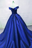 solvbao Gorgeous Royal Blue Long Off the Shoulder Gown, Blue Evening Party Dress