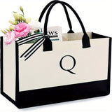 solvbao Personalized Canvas Beach Bag Letter Canvas Tote Practical Tote Lunch Bag