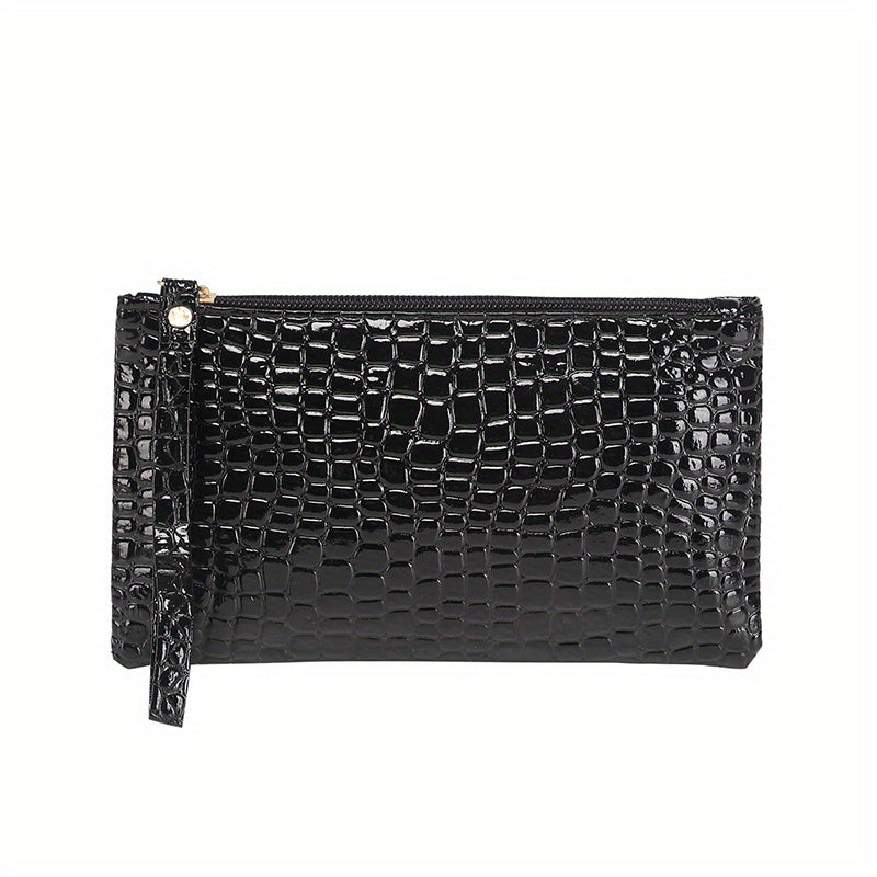 Crocodile Embossed Wallet, Women's PU Leather Clutch Purse, Fashion Zipper Handbag With Wristlet