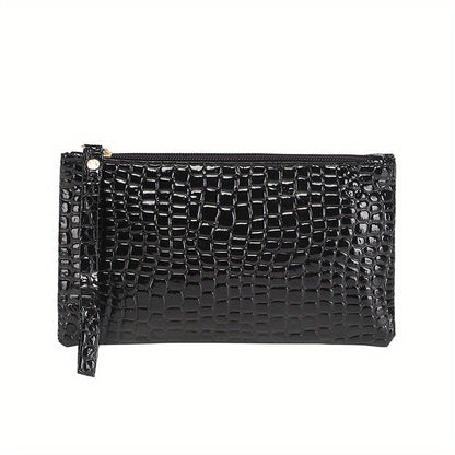 Crocodile Embossed Wallet, Women's PU Leather Clutch Purse, Fashion Zipper Handbag With Wristlet