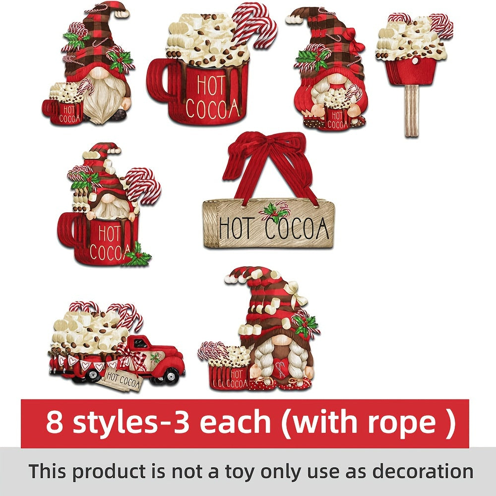 24pcs Wooden Santa Claus Hanging Decorations - Perfect for Christmas Hot Cocoa & Outdoor Festival Parties!