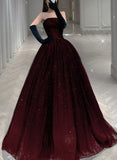 solvbao Gorgeous Black and Tulle Shiny Tulle Long Evening Dress, Black and Red Formal Gown