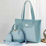 3pcs Rhombus Embossed Tote Bag Set, Women's Stylish Stitching Shoulder With Crossbody Handbag And Coin Purse