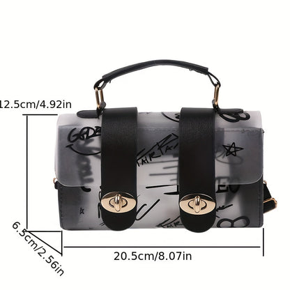 solvbao  Transparent Letter Graffiti Print Handbag, Fashion Jelly Crossbody Bag, Women's Turn Lock Shoulder Bag