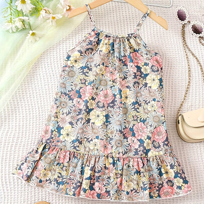 Vibrant Floral Cami Dress - Delicate Ruffle Hem, Adorable Sweetheart Neckline, Comfortable Camisole Style - Perfect for Little Girls, Ideal for Summer Season, Great for Holiday Parties and Special Occasions, Thoughtful Gift Idea