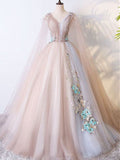 solvbao Elegant V-neckline Champagne Tulle V-neckline Prom Dress, Party Dress