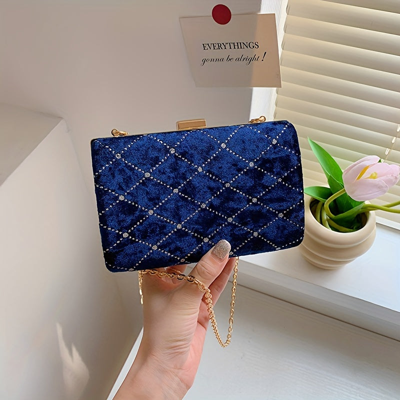 solvbao  Retro Velvet Evening Purse For Women, Luxury Chain Crossbody Bag, Elegant Clutch For Wedding Party Prom