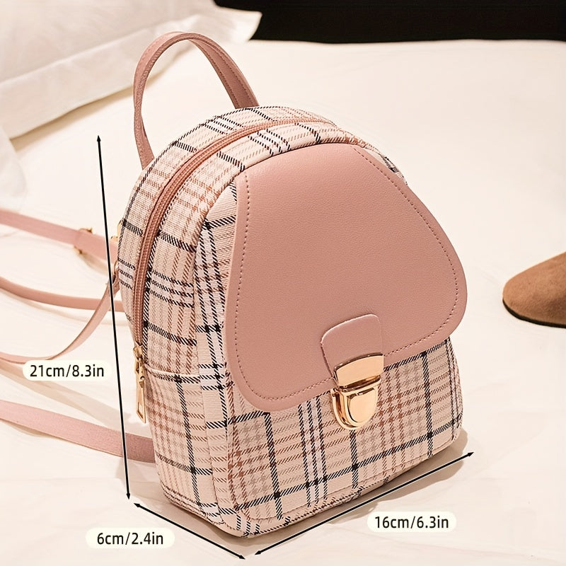 solvbao  Plaid Backpack With Adjustable Straps, Cute Small Backpack,Zipper Casual Shoulder Bag, Card Wallet, Mobile Casual Phone Bag,Casual Camera Bag,Lipstick Bag, Key Bag, Single Shoulder Bag, Diagonal Span Bag, Backpack Dual Purpose(6.3*2.4*8.3)Inch