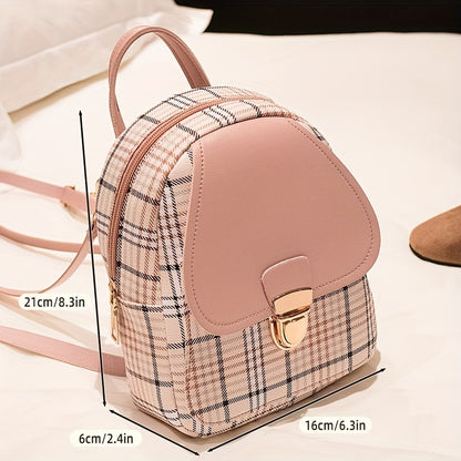 solvbao  Plaid Backpack With Adjustable Straps, Cute Small Backpack,Zipper Casual Shoulder Bag, Card Wallet, Mobile Casual Phone Bag,Casual Camera Bag,Lipstick Bag, Key Bag, Single Shoulder Bag, Diagonal Span Bag, Backpack Dual Purpose(6.3*2.4*8.3)Inch