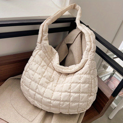 solvbao  Large Puffer Tote Bag, Quilted Down Bag For Women, Soft Lattice Daily Use Crossbody Bag