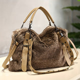 Autumn And Winter Faux Fur Women's Shoulder Bag, Trendy Soft  Handbag Bag, Plush Top Handle Bag