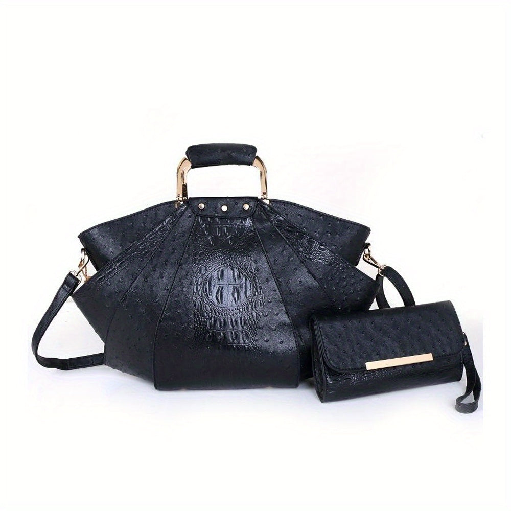 solvbao  Crocodile Pattern Handbag Set, Women's Stylish Shoulder Bag & Clutch Bag Set