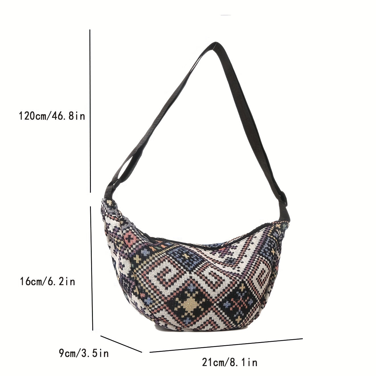 solvbao  Retro Ethnic Crescent Shoulder Bag, Classic Niche Crossbody Purse, Women's Bohemian Zipper Purse