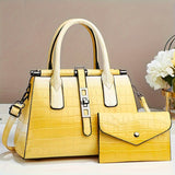 2pcs/set Luxury Crocodile Print Satchel, Fashion Top Handle Tote Bag, Women's Casual Handbag, Shoulder Bag & Clutch Purse