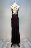 kamahe Black And Red Mermaid Straps Long Evening Dress, Long Prom Dress With Leg Slit