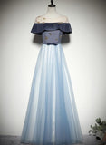 Solvbao Beautiful Light Blue Tulle with Velvet Long Party Dress, Prom Dress