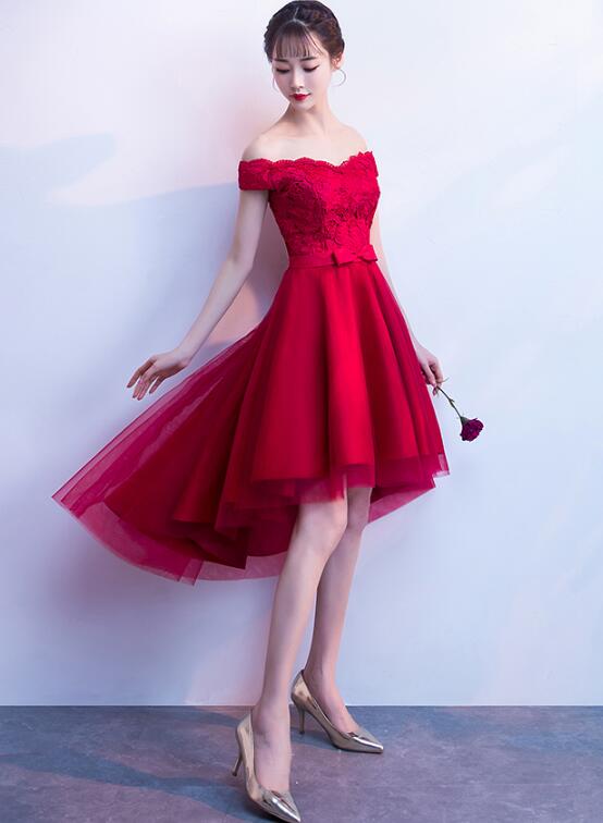 Solvbao Lovely Red Off Shoulder Tulle High Low Party Dress, Red Homecoming Dress