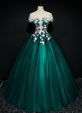 Solvbao Dark Green Tulle Round Neckline Ball Gown Formal Dress, Quinceanera Dress