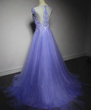 Solvbao Cute Purple Tulle A-line Bridesmaid Dress, Lace Applique Prom Dress