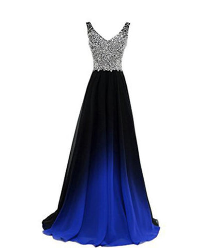 Solvbao Chic Gradient Chiffon with Sequins Long Prom Dress, A-line Evening Gown