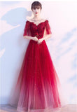 Solvbao Charming Red Tulle Off Shoudler Gradient Party Dress, A-line Prom Dress