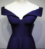 solvbao Blue Elegant Off Shoulder A-line Long Formal Gowns, Prom Gowns, Navy Blue Evening Dress