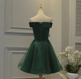 solvbao Green Tulle and Satin Lovely Short Party Dress, Off Shoulder Party Dress , Formal Dresses