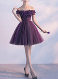 Solvbao Dark Purple Off Shoulder Knee Length Homecoming Dress , Lovely Formal Dress, Cute Party Dress