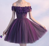 Solvbao Dark Purple Off Shoulder Knee Length Homecoming Dress , Lovely Formal Dress, Cute Party Dress