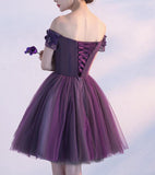 Solvbao Dark Purple Off Shoulder Knee Length Homecoming Dress , Lovely Formal Dress, Cute Party Dress