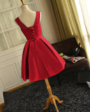 solvbao Cute Red Satin Round Neckline Party Dresses, Satin Homecoming Dresses, Short Prom Dress