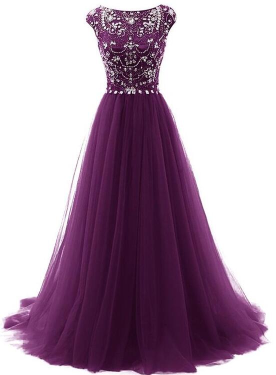 solvbao Tulle Beaded Dark Purple Long Formal Dresses, Gorgeous Formal Gowns, Prom Dress