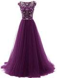 Solvbao Tulle Beaded Dark Purple Long Formal Dresses, Gorgeous Formal Gowns, Prom Dress