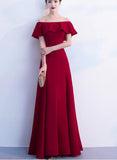 solvbao Lovely Dark Red Off Shoulder Floor Length Wedding Party Dress, A-line Prom Dress