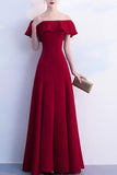 solvbao Lovely Dark Red Off Shoulder Floor Length Wedding Party Dress, A-line Prom Dress