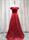 Solvbao Red Velvet and Satin Long Off Shoulder Formal Dress, Beautiful Prom Dress