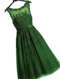 solvbao Dark Green Vintage Style Tea Length Formal Gown, Handmade Party Dress