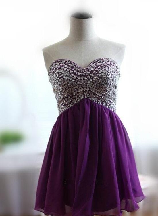 Solvbao Purple Chiffon Sweetheart Beaded Short Formal Dress, Homecoming Dresses