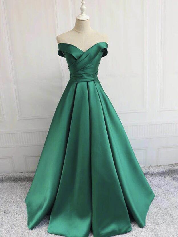 Solvbao Beautiful Satin Green Off Shoulder Long Formal Dress, Beautiful Party Dresses