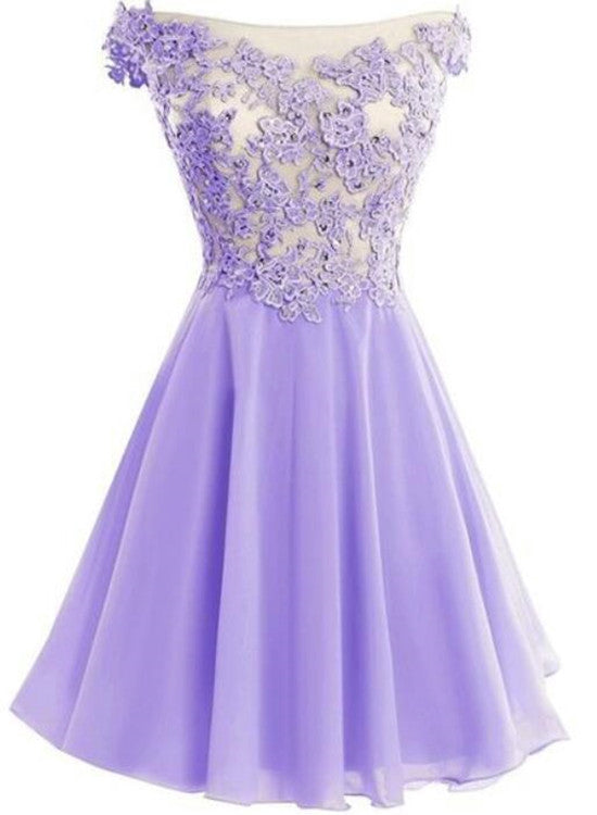 solvbao Lavender Chiffon Cap Sleeve Off Shoulder Short Party Dress, Lovely Formal Dress