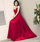 solvbao Dark Red Straps Beautiful Satin Prom Dress , Red Party Gowns