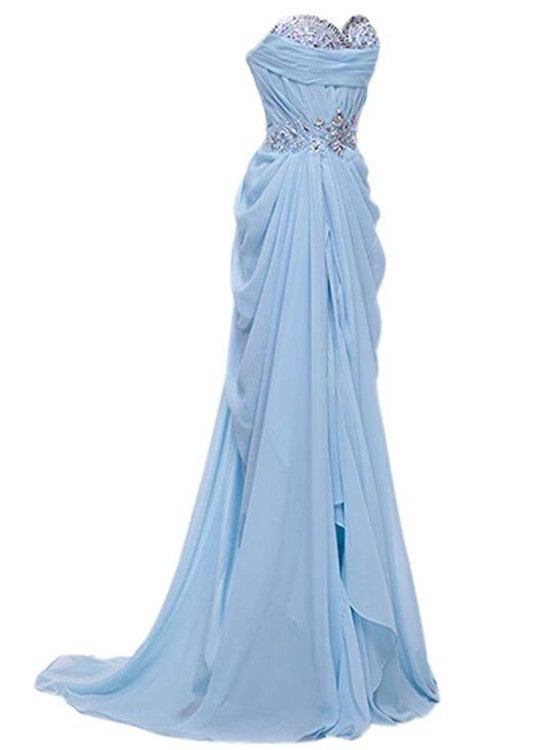 solvbao Beautiful Light Blue Chiffon Party Dress, Sweetheart Formal Gown