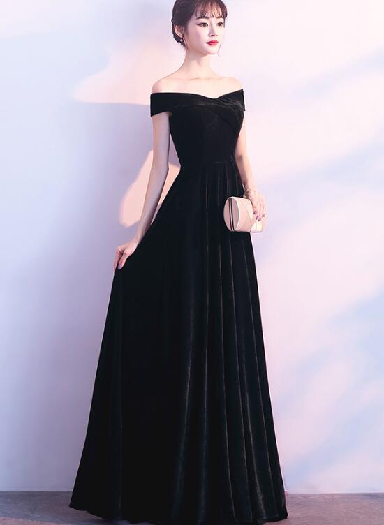 Solvbao Beautiful Black Velvet Off Shoulder Bridesmaid Dress, Black Evening Gowns