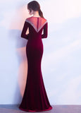 Solvbao Elegant Long Sleeves Velvet Mermaid Long Party Dress, Charming Prom Dress