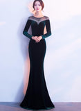 Solvbao Elegant Long Sleeves Velvet Mermaid Long Party Dress, Charming Prom Dress