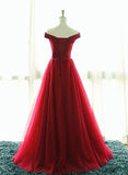 solvbao Wine Red Tulle A-line New Prom Dress, Elegant Party Dress