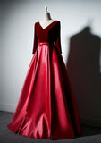 Solvbao Beautiful Long Sleeves Velvet and Satin Party Dress, V-neckline Prom Dress