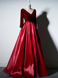 Solvbao Beautiful Long Sleeves Velvet and Satin Party Dress, V-neckline Prom Dress